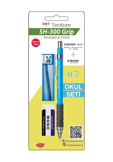 Tombow SH-300 Grip Mekanik Kurşun Kalem Okul Seti 0.7 Mavi