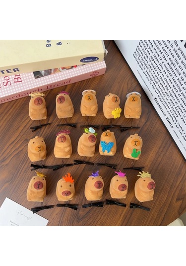 Kawaii Saç Tokası Moda Hayvan Güzel Yay 3d Capybara Hayvan Peluş Çok Renkli