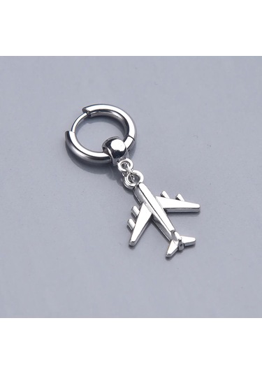 Sallanan Uçak Tek Çelik Küpe Erkek Takı Aksesuar Gri