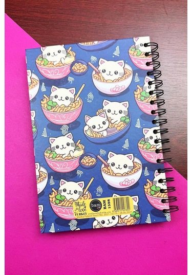 Kedi Noodle Tasarımlı Spiralli Sticker'lı Tarihsiz Konuşan Ajanda Haftalık Planlayıcı Defter renkli