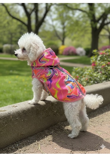 Patilinka Kedi Köpek Kışlık Kıyafet Gökkuşağı Pembe Yağmurluk