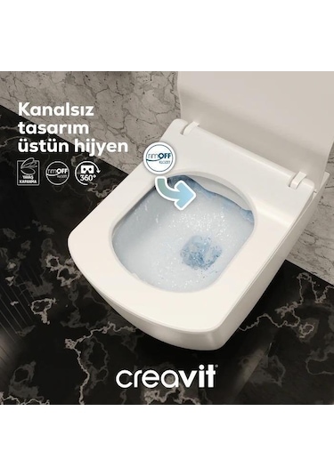 Creavit Elegant Rim-off Asma Klozet + Yavaş Kapanır Kapak + Creavit Gömme Rezervuar Set Beyaz