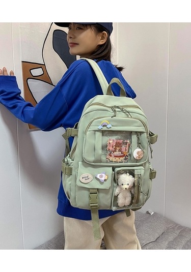 Lixiaqu01 Green Sevimli Kadın Sırt Çantaları Su Geçirmez Çok Cep Açık Yeşil