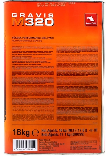 Petrol Ofisi Gravis M 320 Dişli ve Redüktör Yağı 16 KG