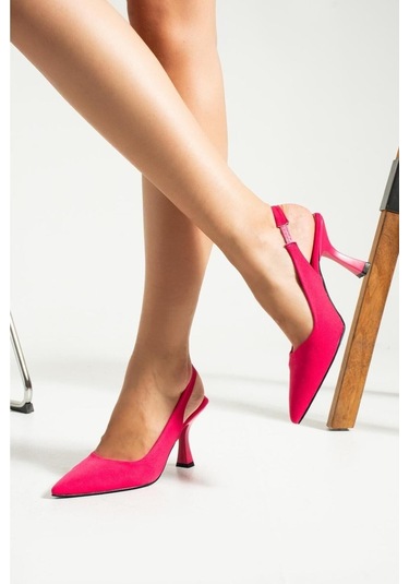 Duxal Shoes Bej Deri Topuklu Ayakkabı Fuşya