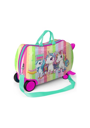 Coral High Kids Renkli Unicorn Desenli Otur-çek Çocuk Valizi 16355 Çok Renkli