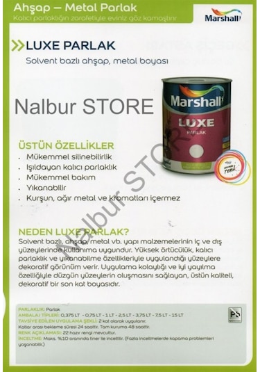Marshall Luxe Parlak Yağlı Boya-3.75Lt=5Kg Beyaz-Ahşap-Demir-Plas