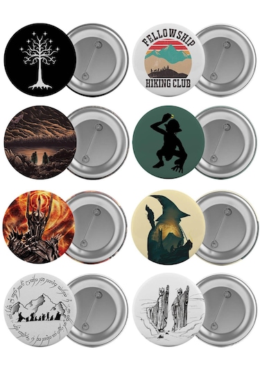 Yüzüklerin Efendisi Çanta Rozeti Seti 8 Adet En Büyük Boy 5.8cm İğneli Broş