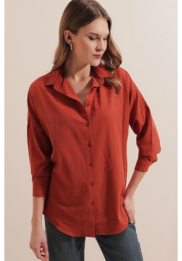 Bigdart 3900 Oversize Uzun Basic Gömlek - Kiremit 001