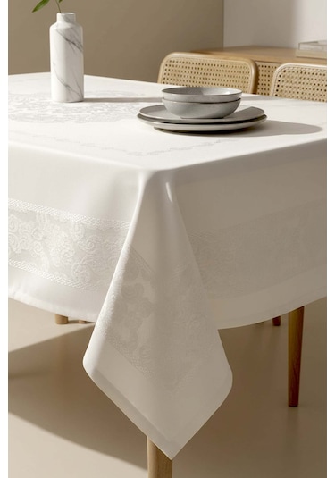 Jumbo Jakar Krem Sıvı İtici Leke Tutmaz Masa Örtüsü 160x220 Cm Krem