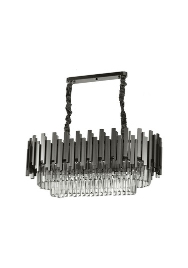 Sima 75x30 Cm'lik Kristal Cam Taşlı Lüks Yemek Masası Üstü Avize - Siyah Renk Siyah