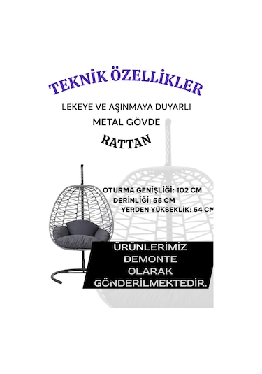 Joymassa Rattan Bahçe Salincaği Tek Kişilik Bej