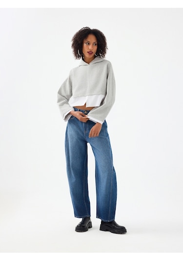 Crop Kadın Sweatshirt Gri