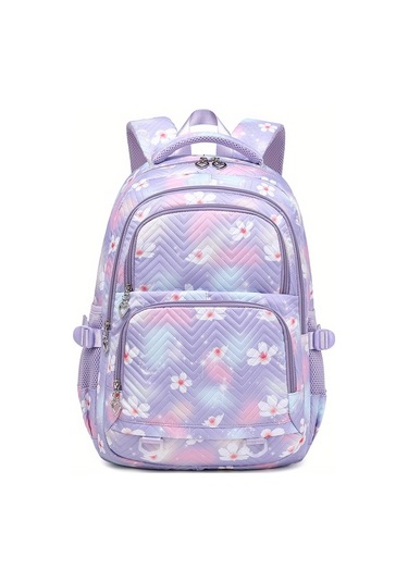 Büyük Pembe Çiçek Desenli Kadın Omuz Çantası-okul, Seyahat Çok Fonksiyonlu Sırt Çantası, Hafif Geniş Kapasiteli Çok Cepli Kitap Çantası, Kızlar İçin Açık Seyahat Çantası, Dayanıklı Yüksek Kalite Açık Mor