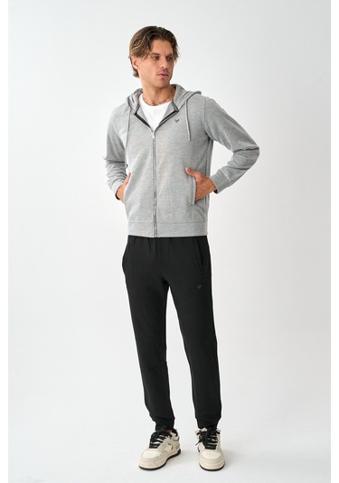 Dechers Tech Fleece Double Face Kapüşonlu Erkek Eşofman Takım E213-18 Açık Gri