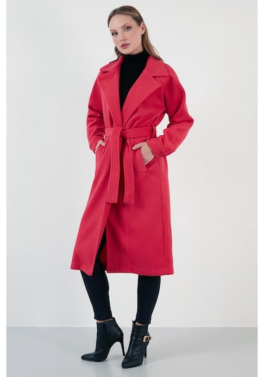 Lela Oversize Kemerli Cepli Kışlık Bayan Kaban 42190454 Fuşya