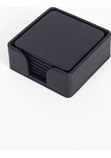 Turgut Office Deri Bardak Altlığı Seti Siyah