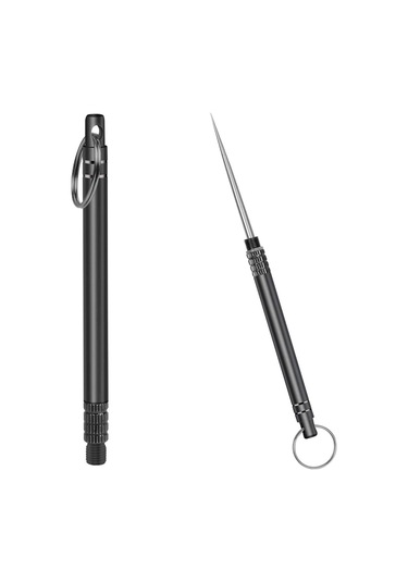 Siyah Titanyum Alaşımlı Açık Edc Kürdan Meyve Çatalı Kamp Aracı Kürdan Tutucu Titanyum Kürdan Siyah