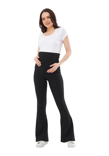 Luvmabelly Myra8230 Toparlayıcı Fitilli Mevsimlik İspanyol Paça Beli Ayarlanabilir Hamile Tayt-siyah