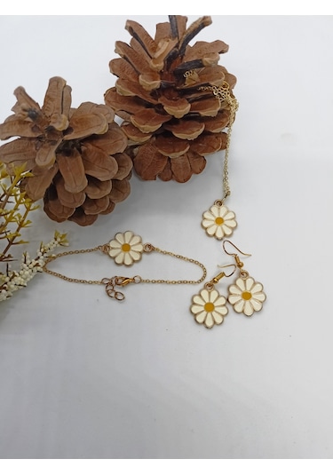 Balık Hediyelik Papatya Modeli İle Tasarlanmış Kolye Küpe Bileklik Set1029