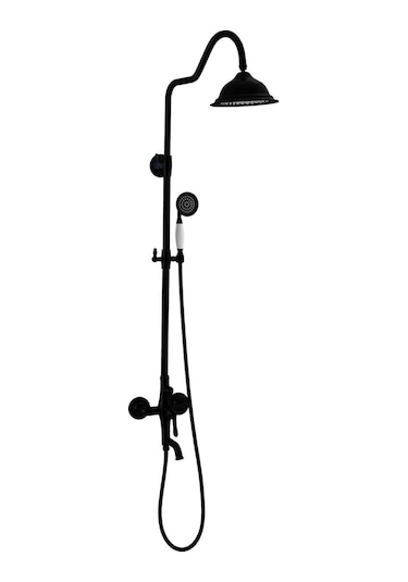 Fause Rustik Kolonlu Bataryalı Tepe Duş Seti Vintage Siyah Kds100-b Mat Siyah