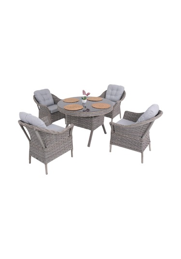 Spark Nova 110 Cm Rattan Yuvarlak Minderli Bahçe Masa Takımı Gri