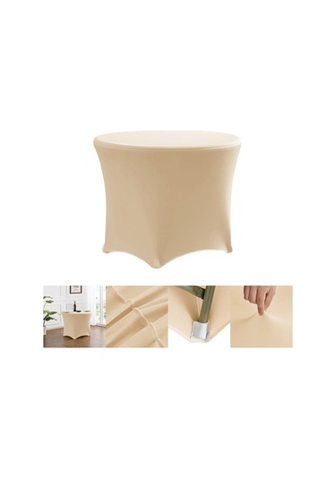 Sones Basit Modern Streç Yuvarlak Masa Örtüsü Otel Düğün Ziyafet Dört Köşe Büyük Yuvarlak Masa Örtüsü, Boyut: 153x75cm Şampanya Diğer