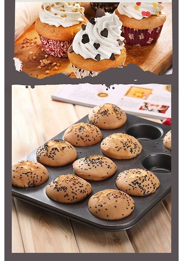 Muffin Kalıbı 12'li Kek Pasta Kurabiye Cupcake Lüx Muffin Kalıbı Metalik Siyah