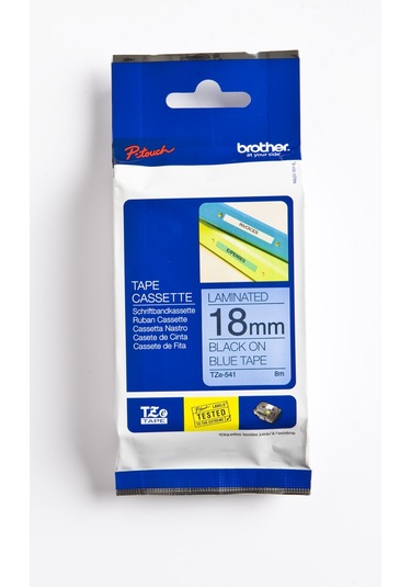 BROTHER P-TOUCH TZE-541 TZE-TAPE 18 MM MAVİ ÜZERİNE SİYAH LAMİNASYONLU ETİKET