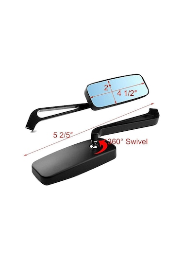 Padalink Klasik Motor İçin Ayarlanabilir Mavi Dumanlı Cam Arka Görüş Aynası - Siyah Alüminyum, Universal Chopper/cruiser Uyumlu 1 Set Sol-sağ