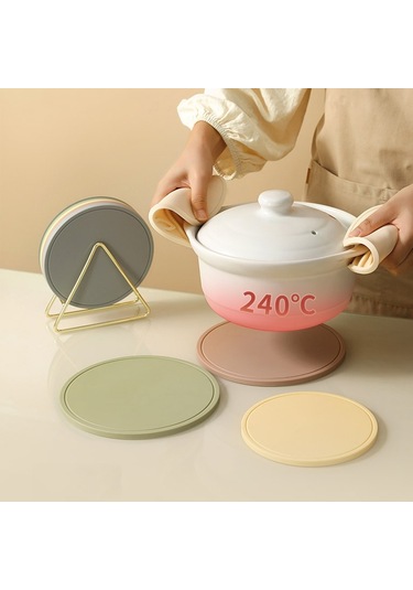 Sones Ev Yuvarlak Isı Yalıtım Matları Mutfak Yüksek Sıcaklığa Dayanıklı Silikon Ped, Renk: Tencere Ped Yeşil Diğer