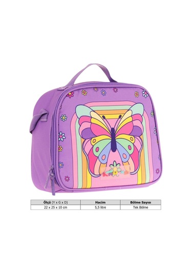 Kaukko Kids Kız Çocuk Isı Yalıtımlı Okul/piknik Beslenme Çantası Kelebek L7248 Mor