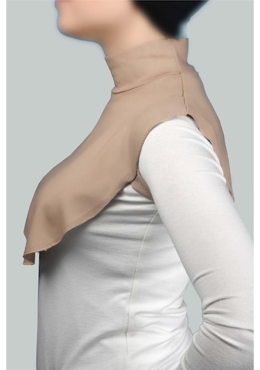 Altobeh Düz Balıkçı Yaka Boğazlı Penye Tesettür Kadın Yakalık Boyunluk - Koyu Bej