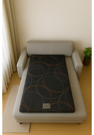 Dark Trend Sleep Yıkanabilir Kılıf Orta Sert Sünger Yatak Pedi & Şiltesi Topper 5 Cm Turuncu Şeritli Siyah