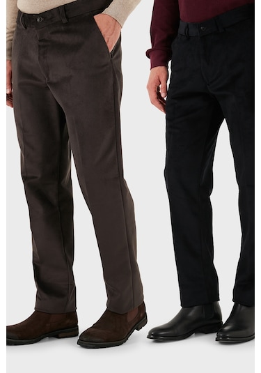 Buratti Normal Bel Regular Fit Düz Paça 2'Li Paket Erkek Kadife Pantolon 645Merlins2 Kahve-Siyah