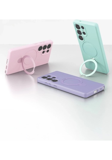 Özel Galaxy S25 Ultra Regal Magsafe Standlı Kapak - Açık Pembe Fırsat