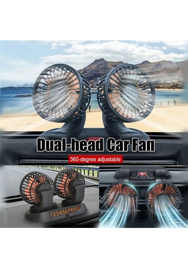 Araba Fanı Kamyon Güçlü Rüzgar Usb Arayüzü Çift Başlı Elektrikli Fan Hı7vc0 Siyah