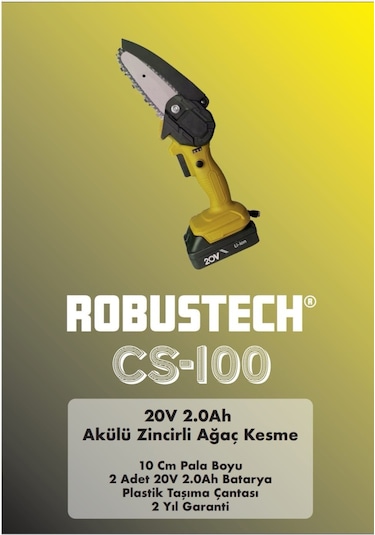 Robustech CS-100 20V 2.0Ah Akülü Zincirli Ağaç Kesme