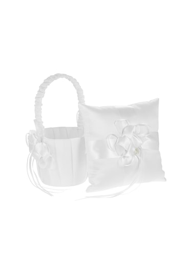 Jeehugo Düğün İhtiyaçları Seti: Mor Kurdeleli Papatya Sepeti + 20x20cm Yüzük Yastığı Saten + Sahte İnciler Diğer