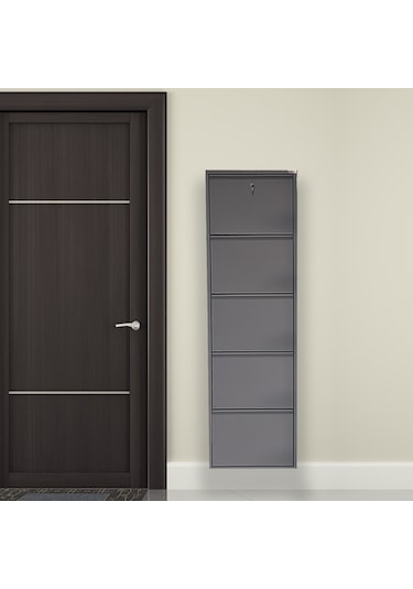 Kilitli 5'li Metal Ayakkabılık - Antrasit