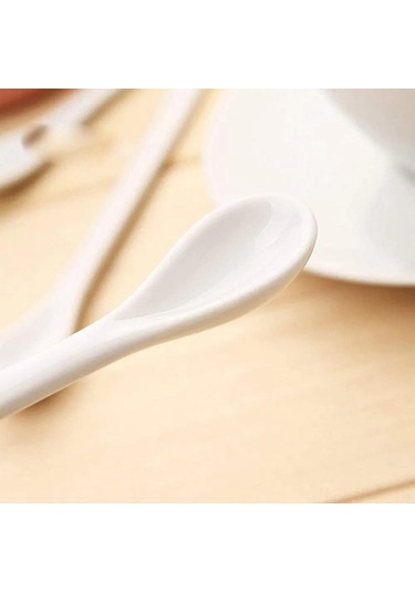 Honmex 5'li Seramik Kahve Kaşığı Seti - Dayanıklı, Yıkama Makinesine Uygun, Ev/restoran İçin Pratik Tabak Çeşidi Beyaz