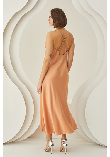 Nbb Kadın Somon Taşlı Silky Uzun Gecelik Somon