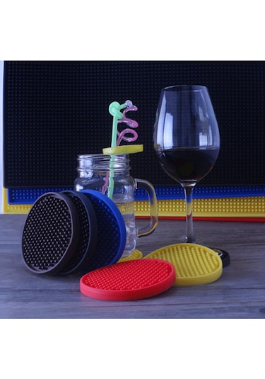 Dolıty Yuvarlak İçecek Bardak Altlıkları Yumuşak Silikon Siyah