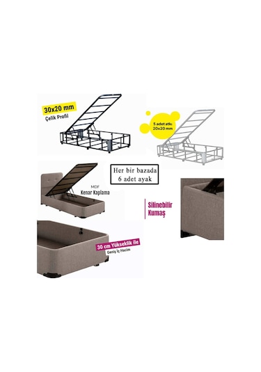 Nironyatak Luna Baza Ve Başlık Seti - 200X200 Cm Çift Kişilik Sandıklı Kumaş