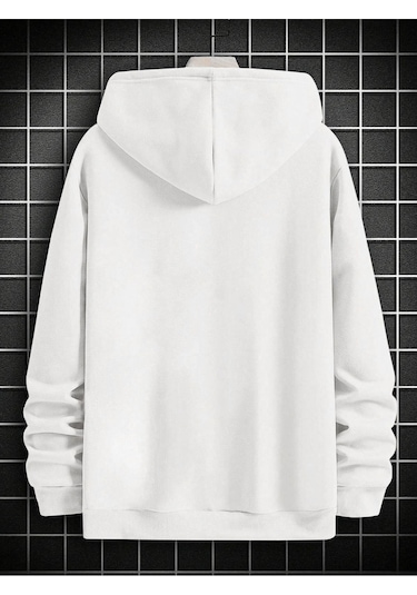 Charlie Luciano Tasarım Kışlık Sweatshirt - Beyaz Baskılı Oversize Şardonlu Kapüşonlu Beyaz