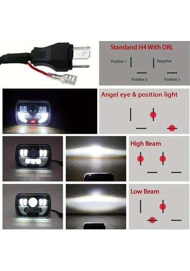 Motion003 Lupuauto 1 Adet 12.7x17.78cm Led Kare Baslikli Far Beyaz Drl H4 Farlar Kamyon Offroad