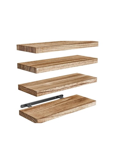 1 Adet Yüzer Raflar Ahşap Duvara Monte Depolama Rafı Derin Kalın Siyah