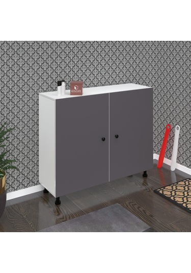 Kenzlife Ayakkabılık Yemeni5 Gribyz 83 120 32 Kapaklı 5 Raflı 30 Çift Ayakkabı Kapasitesi Ahşap