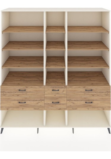 Kronos Dolap 12 Raflı 6 Çekmeceli 220x59x243 Aytaşı-çam/çam Atlas Çam/atlas Çam