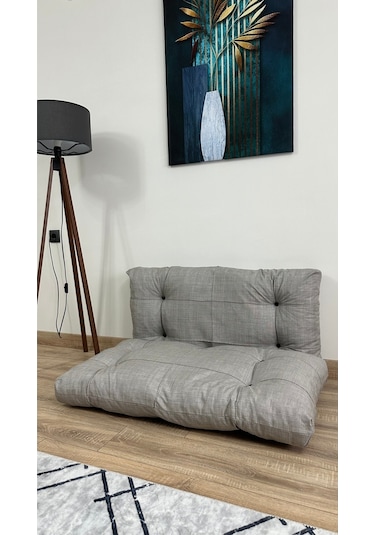 Modern Style Home Kalorifer Önü Yer & Palet Minderi 2'li Takım Açık Gri